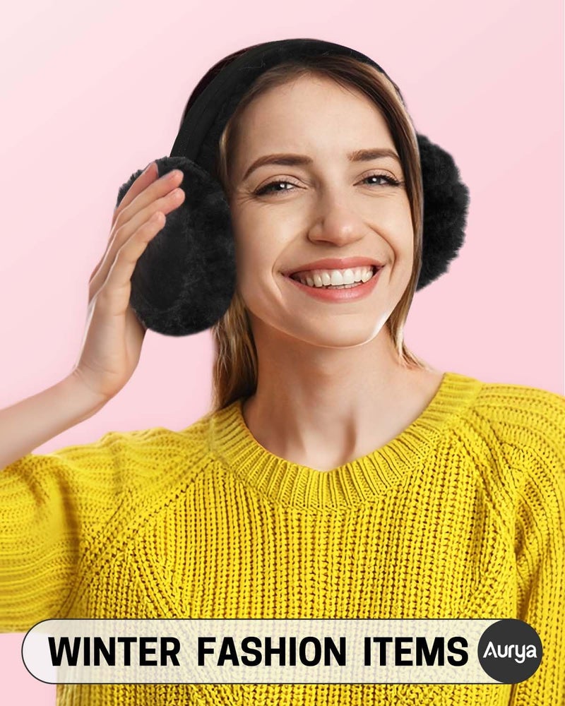 Aurya Ear Muffs - Classic Unisex Ear Warmer Winter Outdoor Earmuffs for Women (Black, Standard) - Image 2